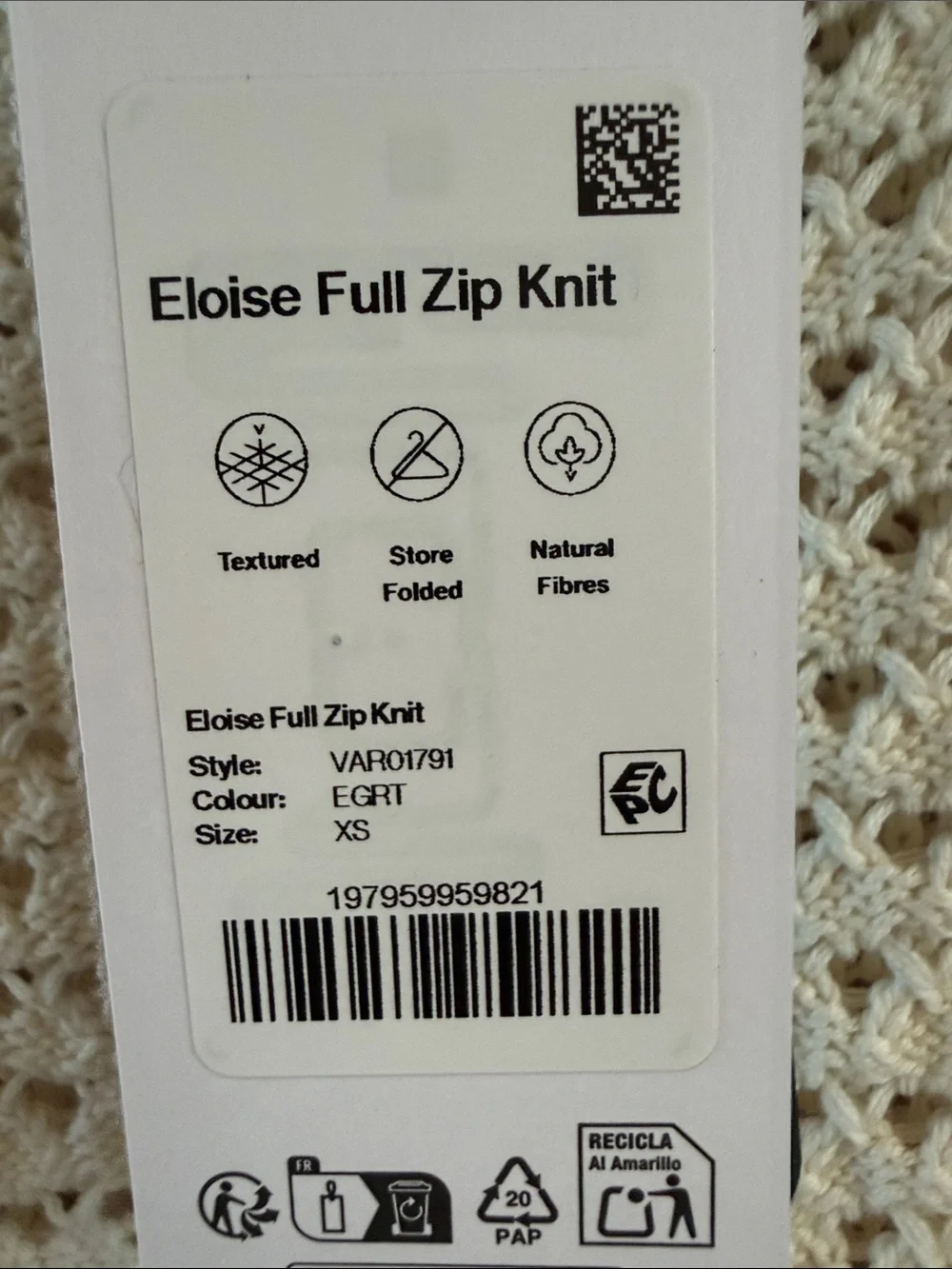 Varley Eloise white pointelle knit full-zip sweater Women’s size Xsmall - Picture 4 of 8